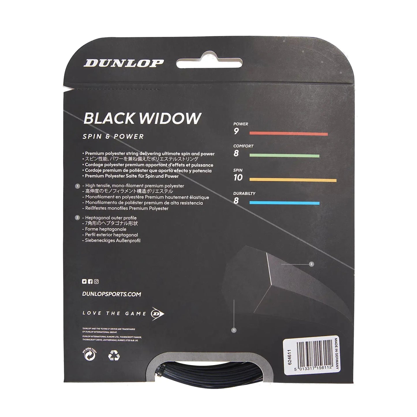 Dunlop black Widow 17 Tennis String Set - Black Dunlop