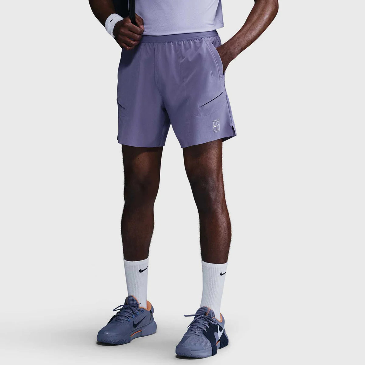 Short de tennis NikeCourt Advantage Dri-FIT 20 cm pour homme, Améthyste poussiéreuse/Blanc