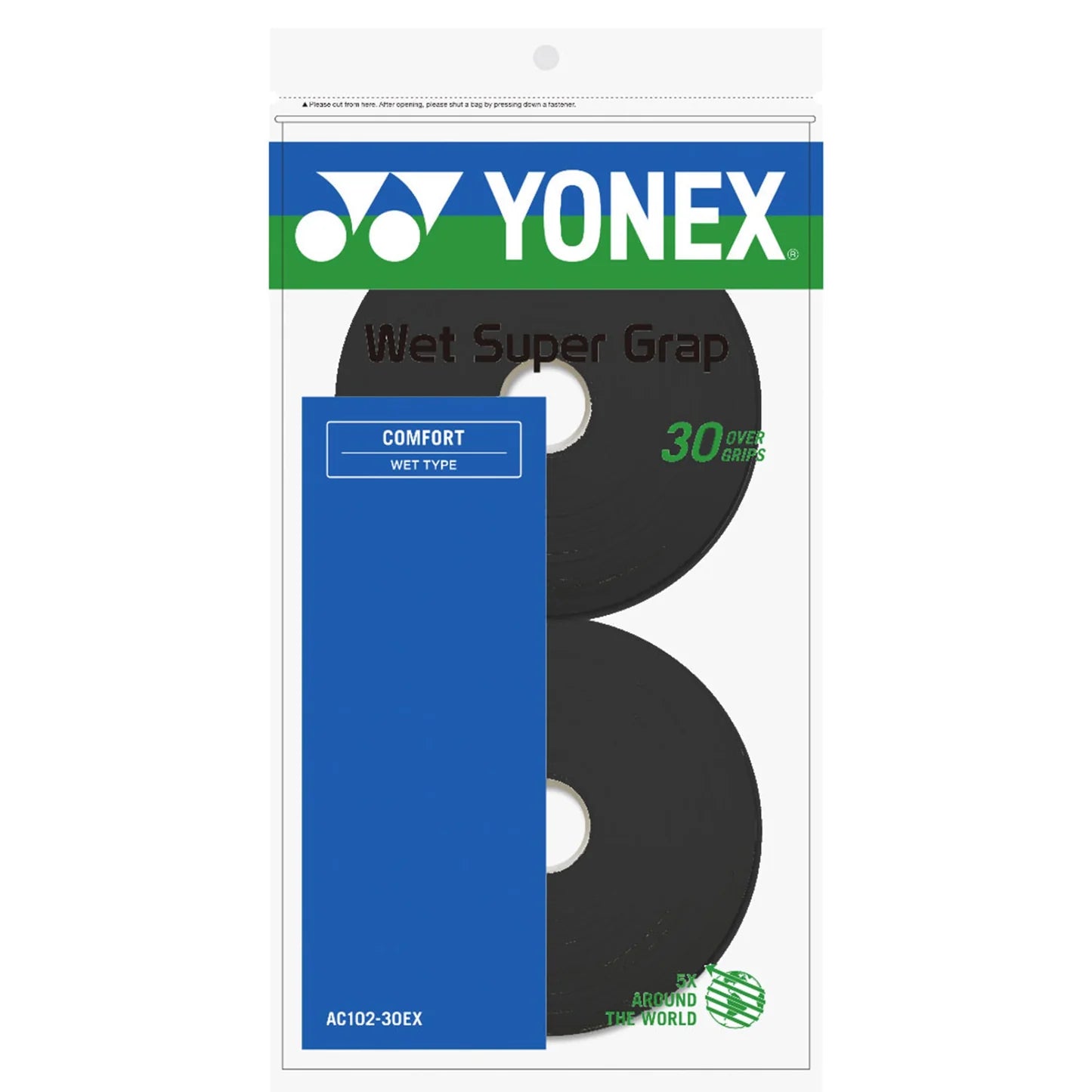 Yonex WET Super Grap Overgrip for tennis, black color, 30 wraps, tennis accessories with textured grip for better hold
