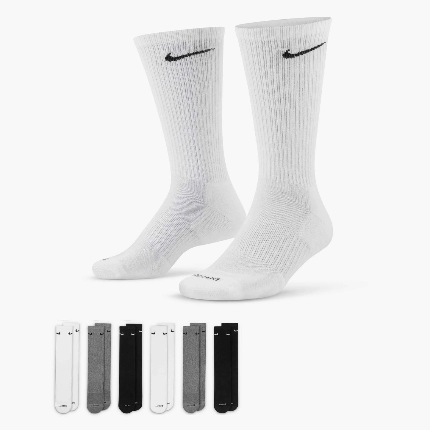 Nike Every Day Plus Cushioned (6 Pairs) Multi-Color: White-Black-Grey Nike