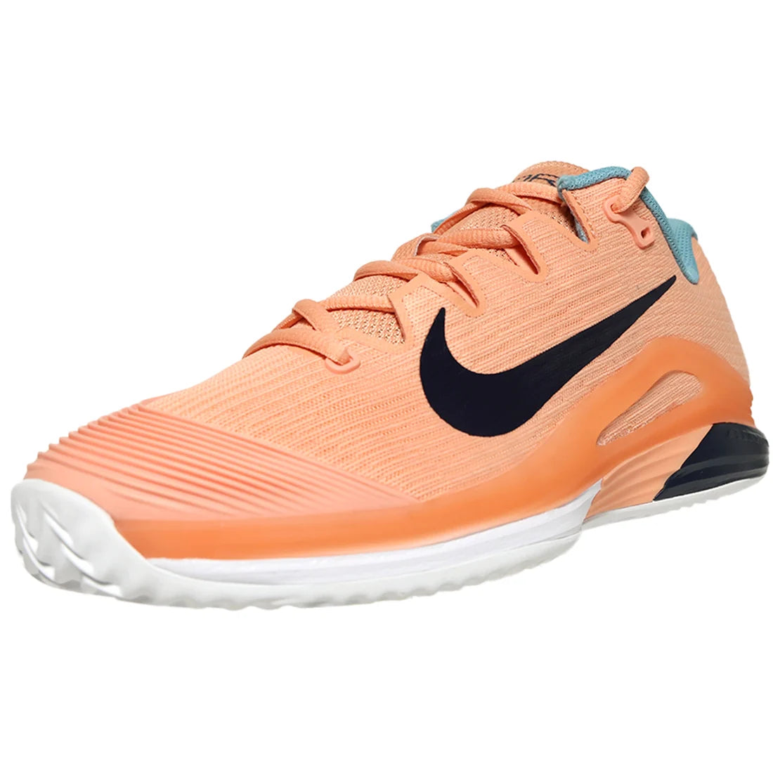 Nike Vapor 12 men's clay court tennis shoes in black and orange with breathable mesh and durable outsole for tennis play.