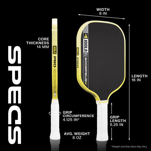 JOOLA Scorpeus Pro V Anna Bright JOOLA Yellow 14mm Pickleball Paddle JOOLA