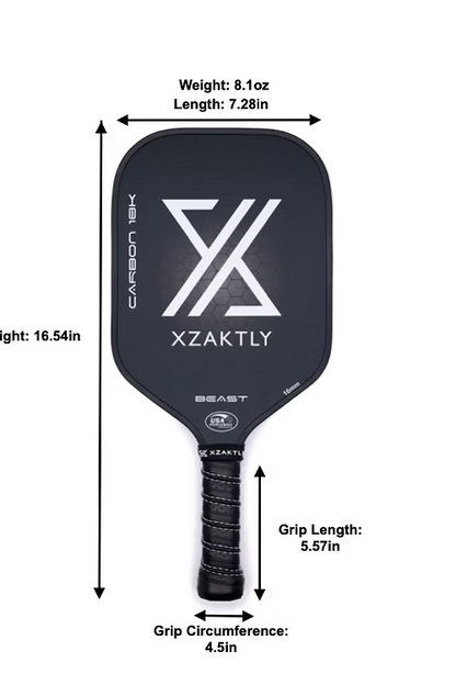 Pickleball 18K Carbon Fiber Paddle - XZAKTLY - BEAST (16mm)